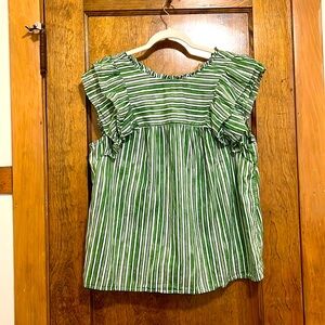 LOFT Green Ruffle Top